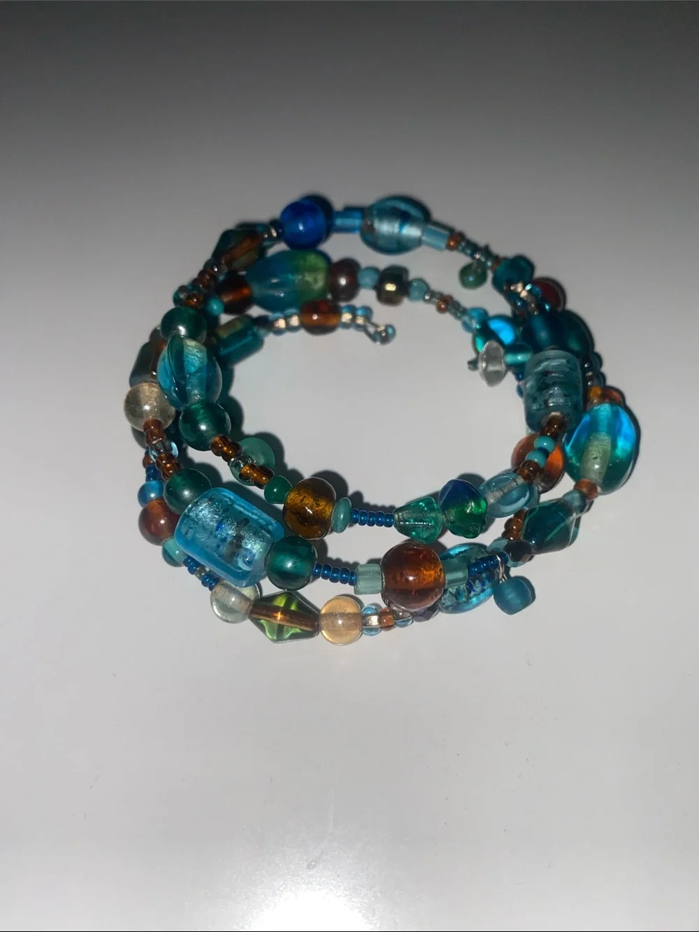 Blue Glass Beaded Wrap Bracelet - Multi Blue & Amber